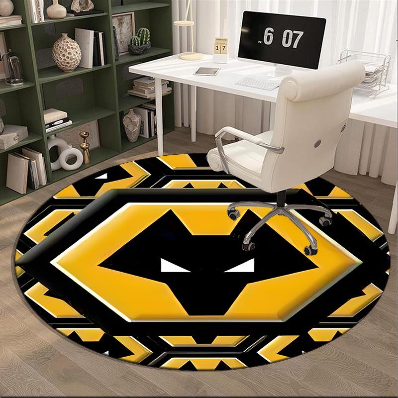 1PC round rug Wolves Football Club Emblem Printed Round Area Rug ,Rug For Home Office, Round Chair Rug, Decorative Carpet Fan gifts Christmas gift
