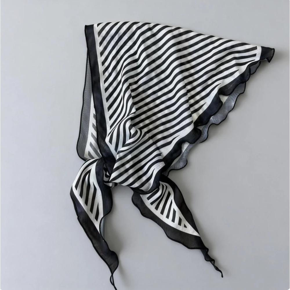 New linen Korean version retro simple black and white high temperament twill wave dot triangular square scarf shawl light luxury scarf