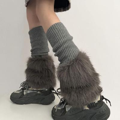 Foot Cover Furry Leg Warmers Knitted Long Stockings Soft Plush Leg Coverings  Spicy Girls