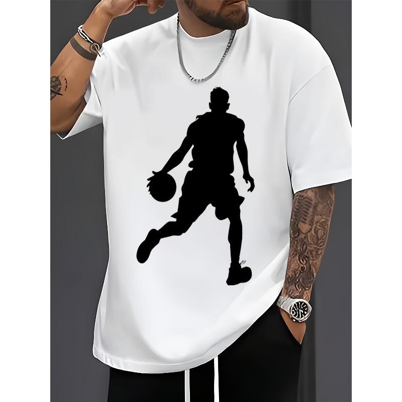 Men s Short-sleeve T-shirt with Basketball Player Silhouette Graphic Print S белый