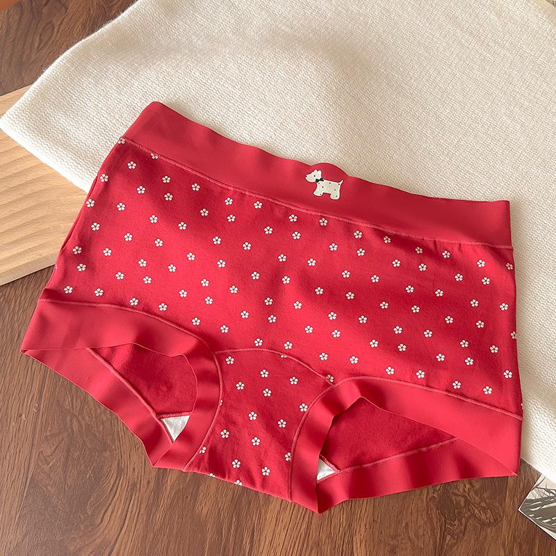 Plus Size Ladies Spring and Autumn Vintage Plaid Bow Lace Cotton Mid Waist Briefs