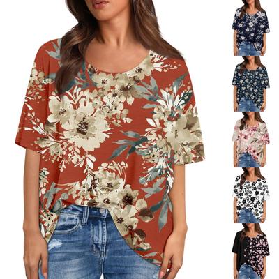 Fashion Printed T Shirts For Women Summer Short Sleeve Tops Loose Scook Neck Blouse Tops