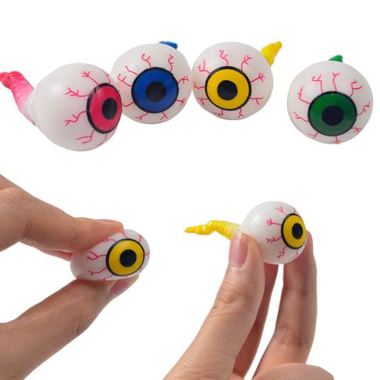 2Pcs Halloween Eyeball Squeeze Toy with Tail Soft TPR Stress Relief Ball Gag Prank Fidget for Kids Adults