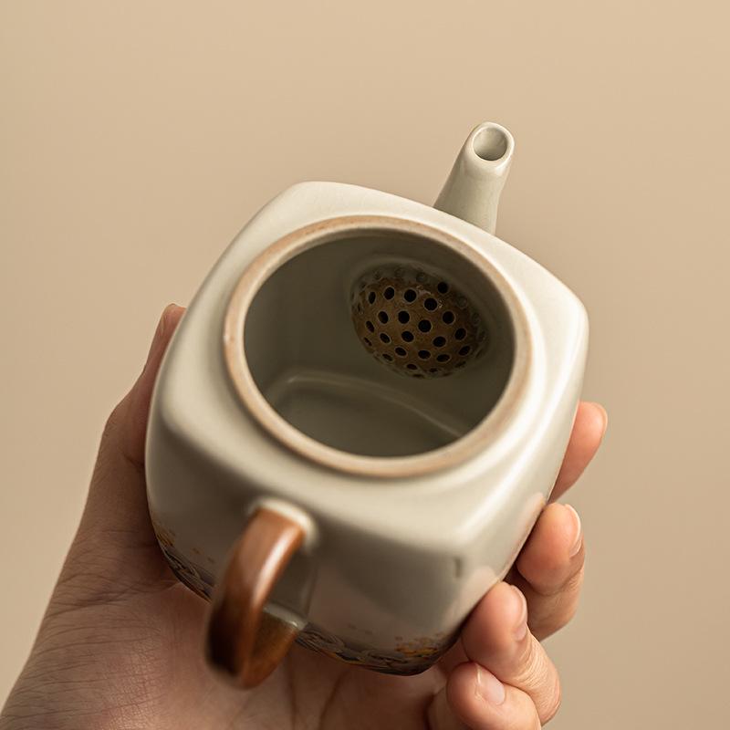 Ru Kiln Square Pot Can Be Raised Open Ceramic Office Light Luxury Handmade Tea Brewer Kung Fu Tea Set High-end Single Teapot