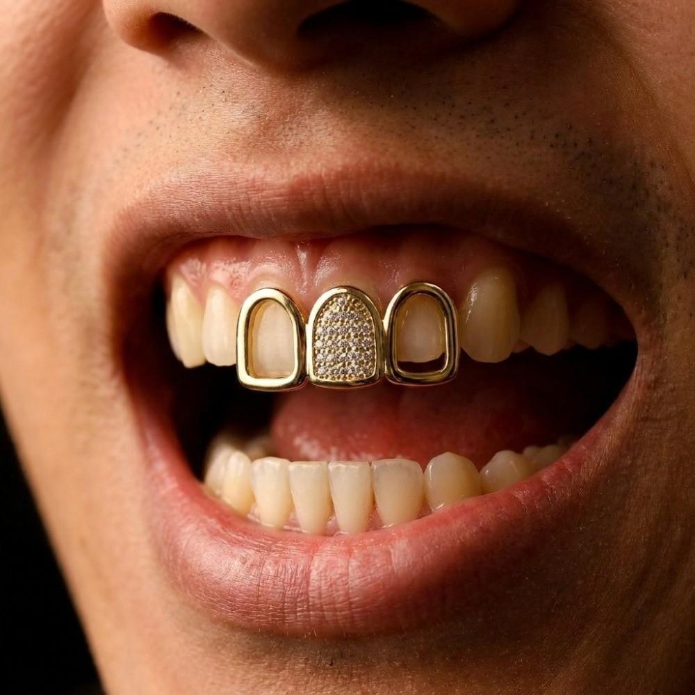 Gold Silber Farbe Zähne Grillz CZ Zirkon Körperschmuck Hip Hop Zahnkappen Street Style