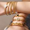 18K Gold Plated Stainless Steel Roman Numeral & Cubic Zirconia Bracelet Set