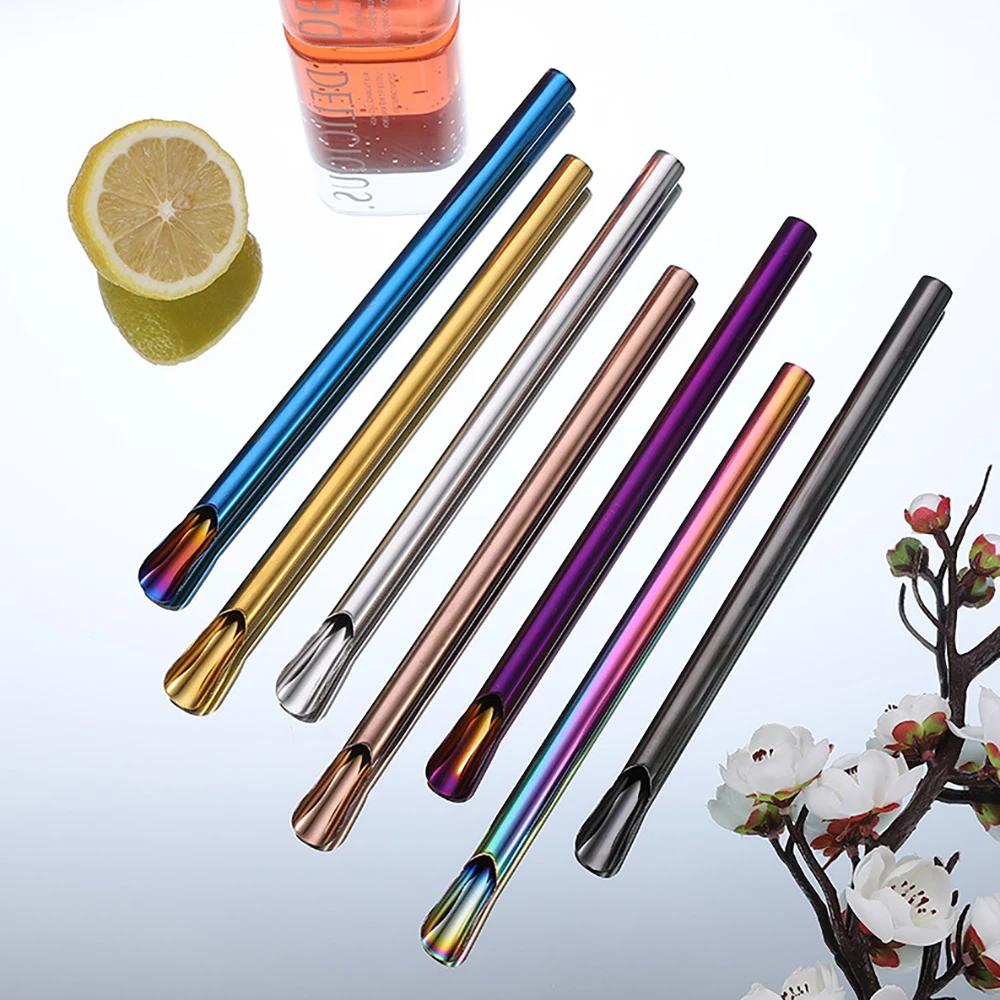 4Pcs Straw Spoon Durability Stirring Spoon Drinking Straw for Smoothie Milkshake Bar Reusable Stainless Steel Scoop
