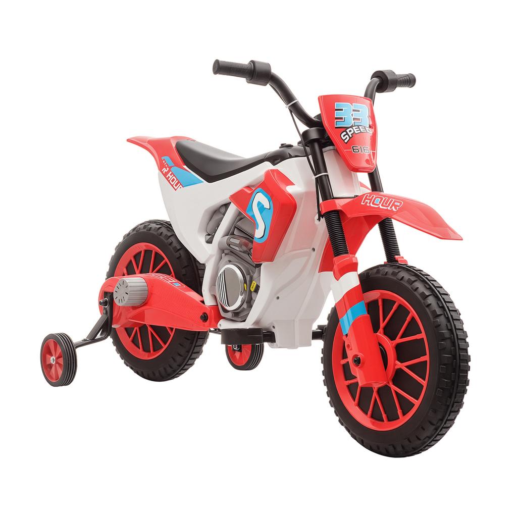 Electric Kids Motorbike Electric Motorbike Kids 3-8 km/h Electric Motorbike with 2 Training Wheels for Children from 3 Years Red+White