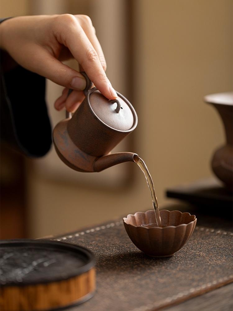 Old Rock Mud Rough Pottery  Shape Tea Pot Retro Teapot Tea Kettle Tea Ceremony Tea Making Single Pot Tea Ceremony