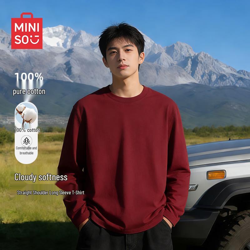 MINISO Men's Pure Cotton Loose Fit Long Sleeve T-Shirt