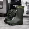 Men's Wear-Resistant Rubber Rain Boots: Mid-Calf, Anti-Slip, Waterproof Slip-On Shoes for Fishing & Construction.
