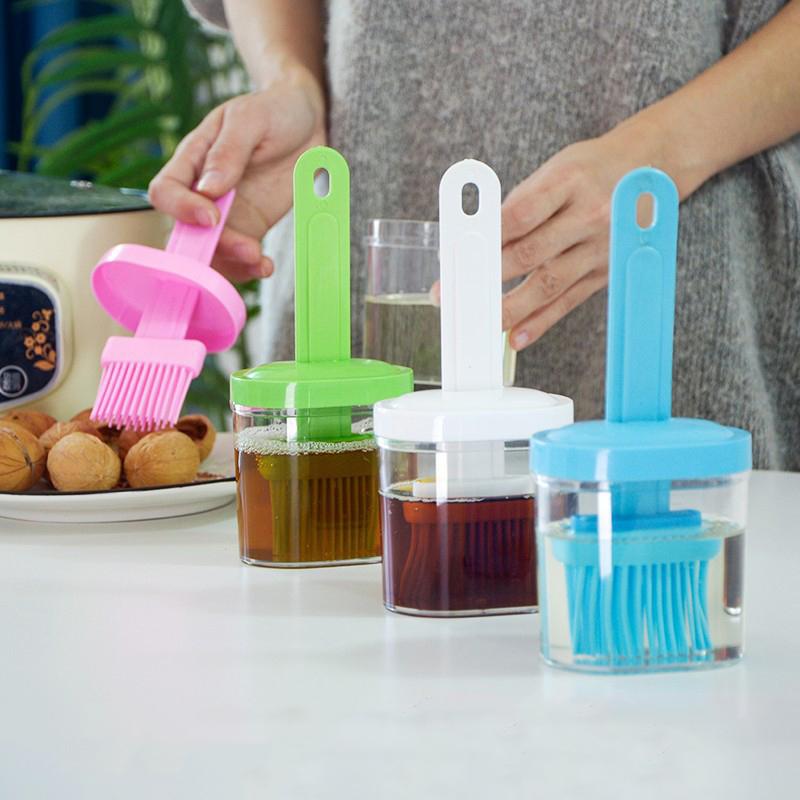 1Pc Oil Brush Pancake Oil Brush Integrated Oil Pot Brush With Bottle Kitchen Dustproof Household High Temperature Baking Tool