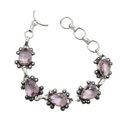 Pink Quartz Gemstone Silver Plated Handmade Bracelet Jewelry BR 91