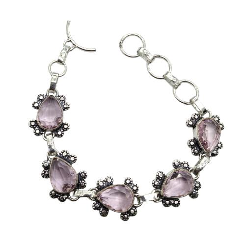 Pink Quartz Gemstone Silver Plated Handmade Bracelet Jewelry BR 91