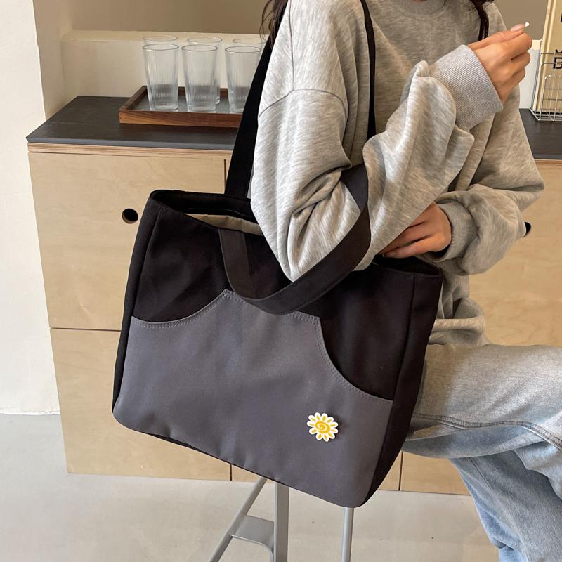 Kontrastowa torba damska duża pojemność torba tote lekka studencka torba na ramię do klasy