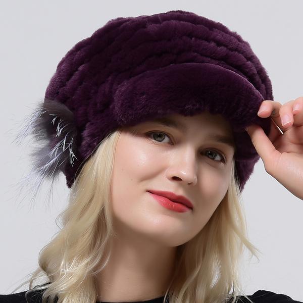Women Winter Warm Cap Natural Rex Rabbit Fur Thick Knitted Headwear Classic Popular Female Stylish Hat