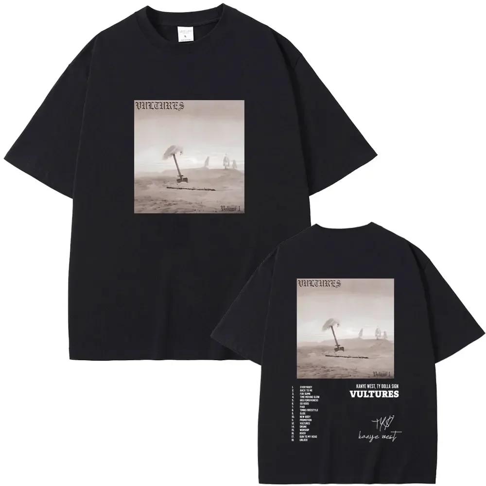 Rapper Kanye West Vultures New Music Album Graphic T Shirts Unisex Wounisex Hip Hop Fashion Oversized Tshirts Malecotton Tshirt Black