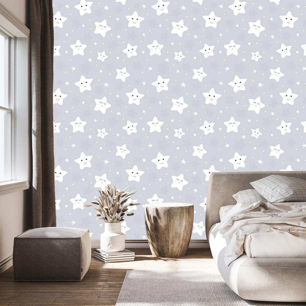 Smiling White Stars Wallpaper for Living Room and Bedroom 50x1000