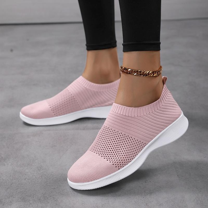 Light Elastic Walking Shoes for Women Knitted Mesh Flats Ladies Slip-ons Soft Sole Loafers Jogging Casual Sports Shoes Mother Shoes