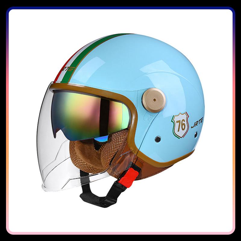 Men's Open Face Motorcycle Helmets Daul Lens Women Vintage Retro 3/4 Open Half Helmet Moto Equipment Double Visor Jet Helm DOT
