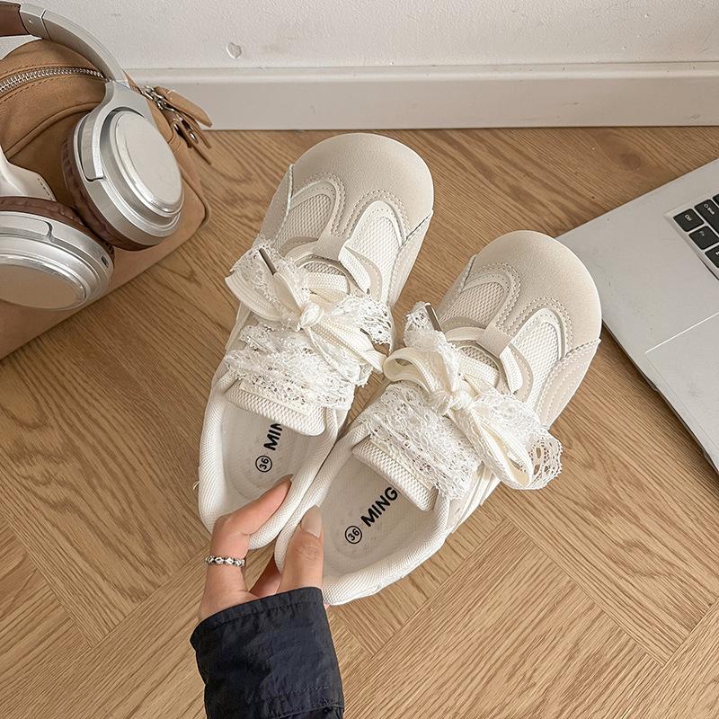 

2025 new lace niche retro ballet style moral training shoes women s breathable summer sports leisure thin white shoes 35