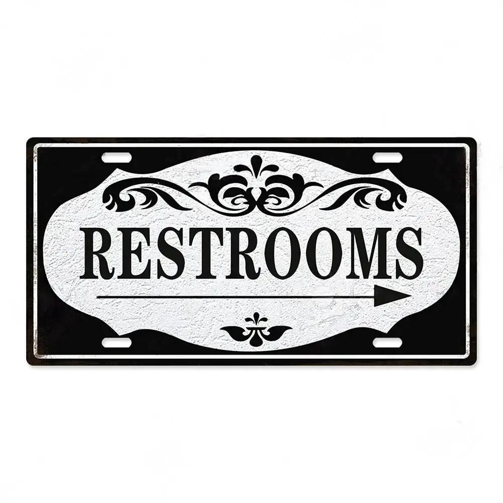 High Definition Metal Tin Sign Vintage Toilet Restroom License Plate Style Signs Set Retro Wall Art Decor for Home Bar Garage Ba