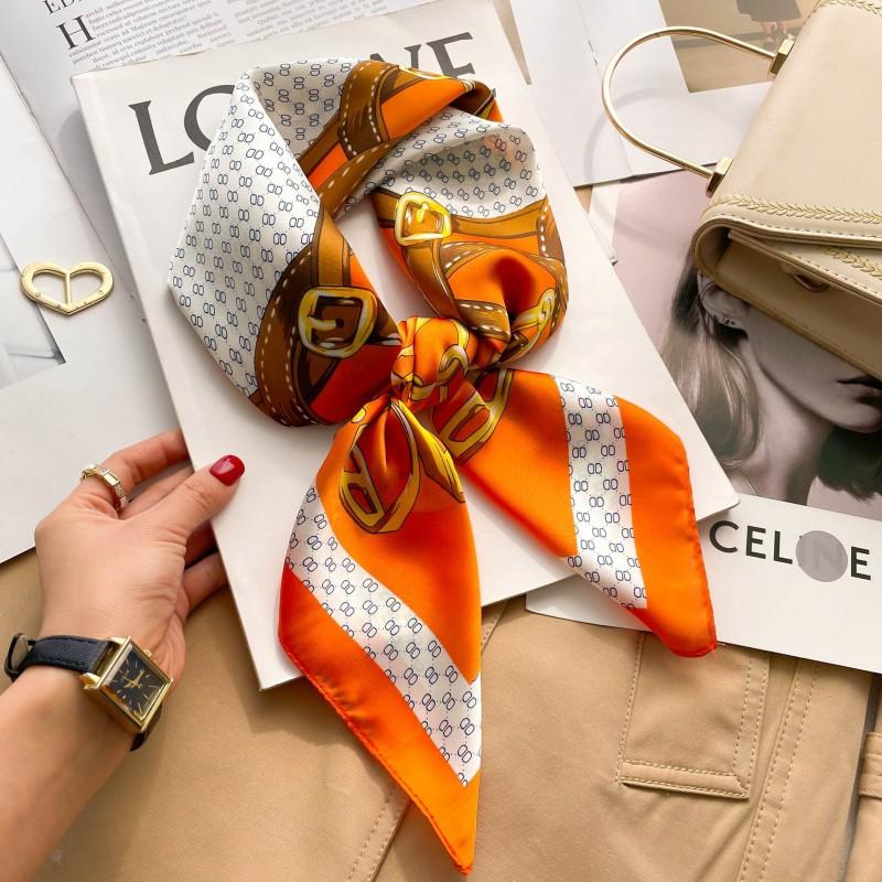 Elegant Silk-Like Square Scarf Women Korean Style Print Neck Lightweight 70x70cm Nylon Fashion Accessory