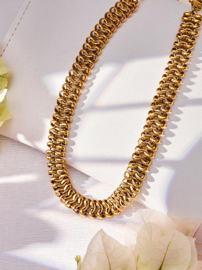 Handmade Stainless Steel 18K Gold Cuban Necklace & Bracelet Set - Trendy Street Dance Hip Hop Style