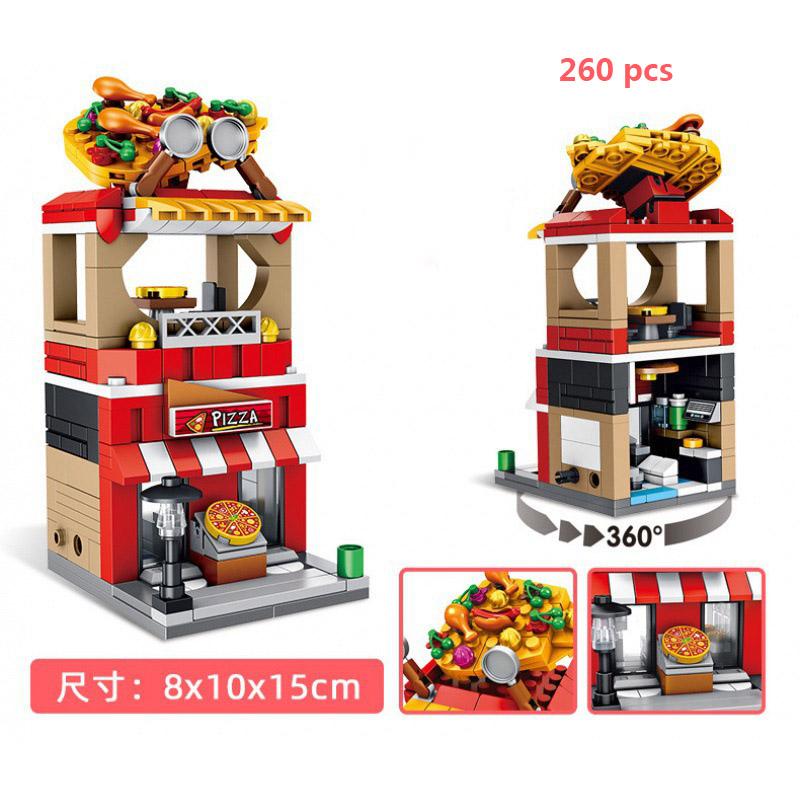 For Retail Store Architecture City Miniature Street VieBuilding Blocks House Food Shop Cafe Dinr Restaurant Model Toys