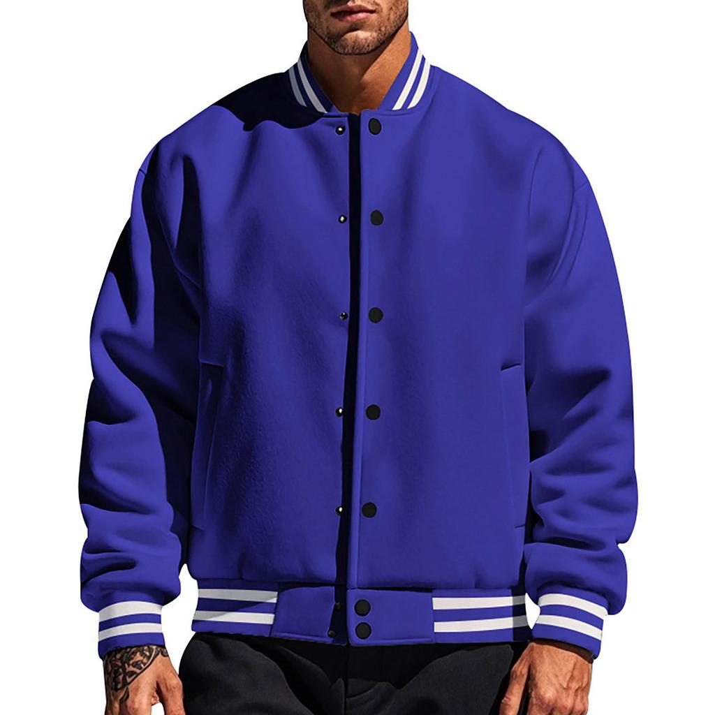 Men's autumn and winter fleece American retro baseball jacket loose casual stand-up collar single-breasted