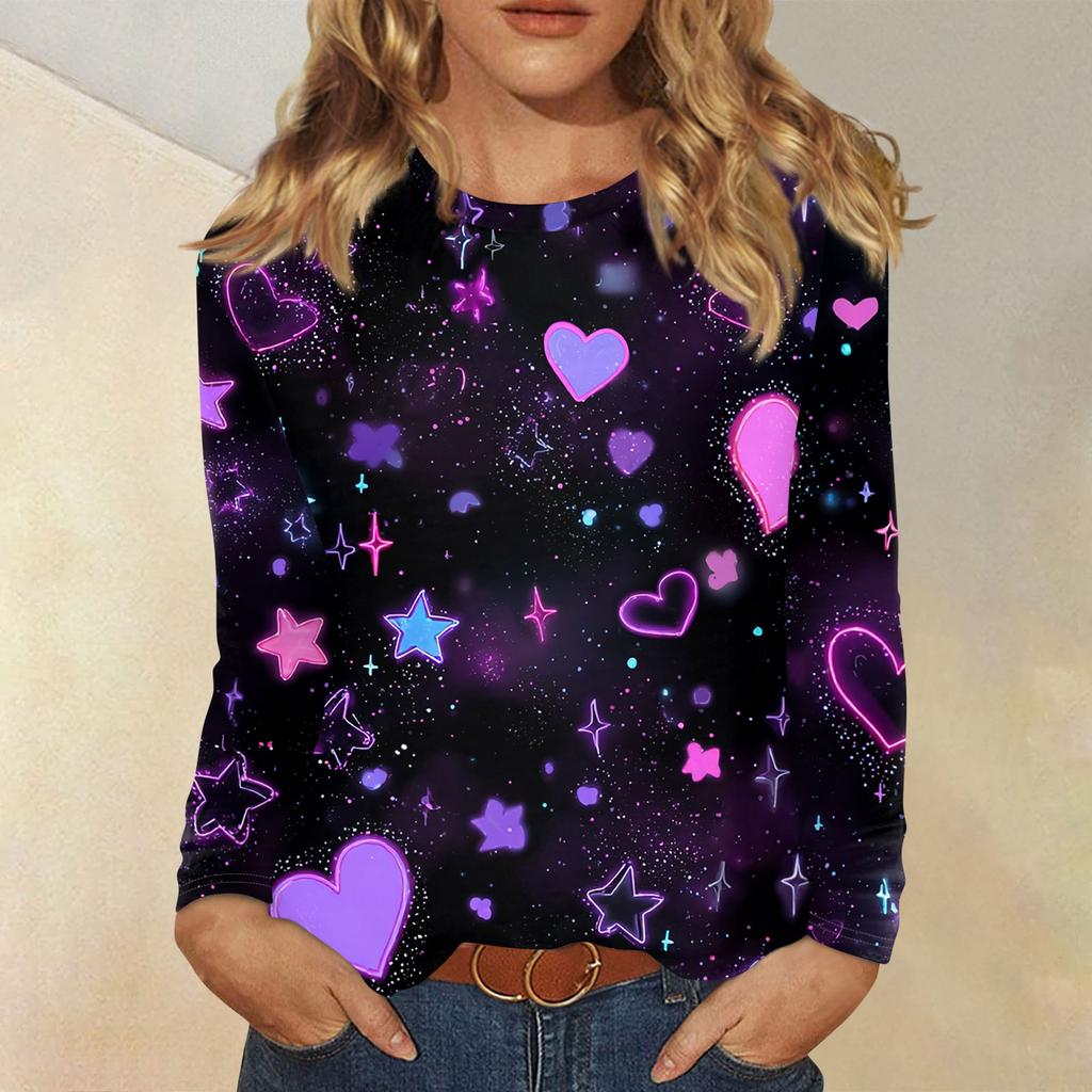 Damen Valentinstag Modisches Herzmuster Rundhals Langarm Pullover Top