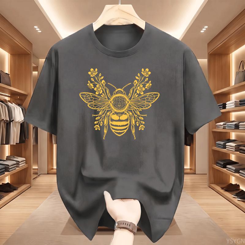 Botanical Bee TShirt Bee Lover Gift Floral Bee Tee Honey Nature Lover Printed Tshirts Unisex Summer Cotton Casual T Shirt