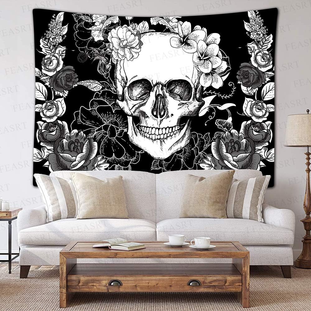 Gothic Skull Tapestry Black and White Skull Tapestry Wall Hanging Tapestries Backdrop for Bedroom Living Room Dorm Room Party