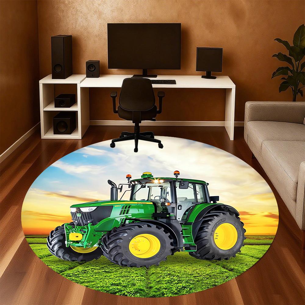 1pc Tractor Field Round Chair Mat Area Rug - Non-Slip, Floor Mat for Office, Bedroom, Home Decor Christmas Gift P0811439
