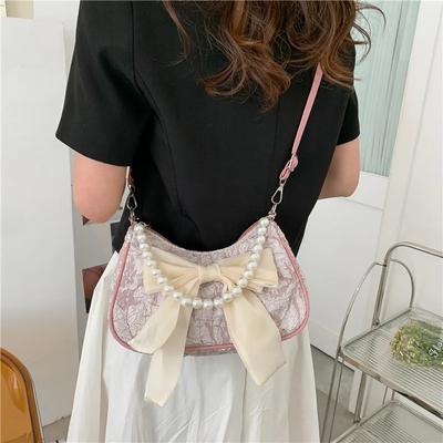 Popular Retro Bow Shoulder Bag Women's Spring  New Trend Fashion Pearl Underarm Shoulder Messenger Bag