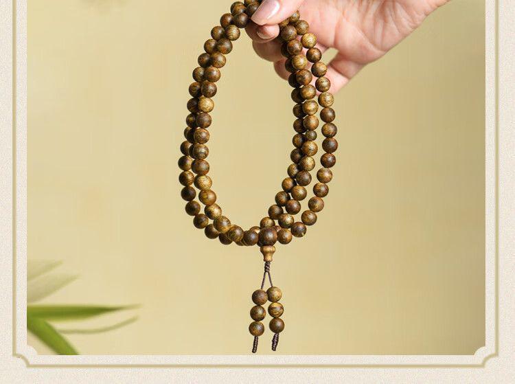 Hainan Yingge Green Qinan Agarwood Buddhist Beads Bracelet - Unisex Style, Five Fen Chen Beads, Free SF Express Shipping