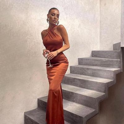 Women's Summer Sexy Solid Color Slim Sleeveless Halter Dress