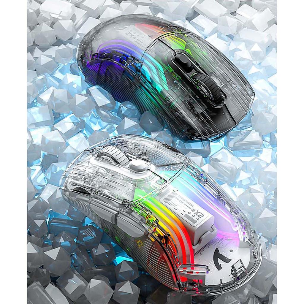 MAMBASNAKE x ATTACK SHARK X2 Gaming Transparent Skeleton PixArt Wireless RGB 800mAh Compatible with and PS4 Retailer Black Mouse, Design, Stylish,