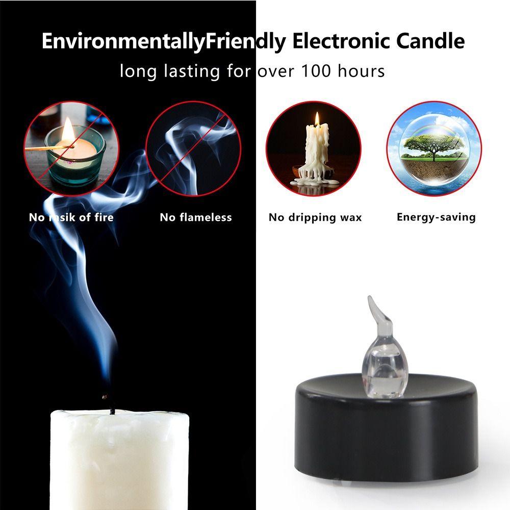 12Pcs Black Black Candle Light Plastic+LED Effect Flickering Candle  Home Decoration