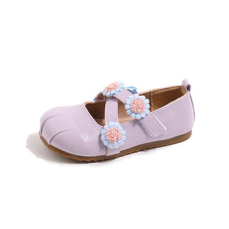 Girl Princess Shoes 2025 Autumn Children's Korean Version Flower Cross Strap Mary Jane Shoes Leather Shoes Little Girl Shoes