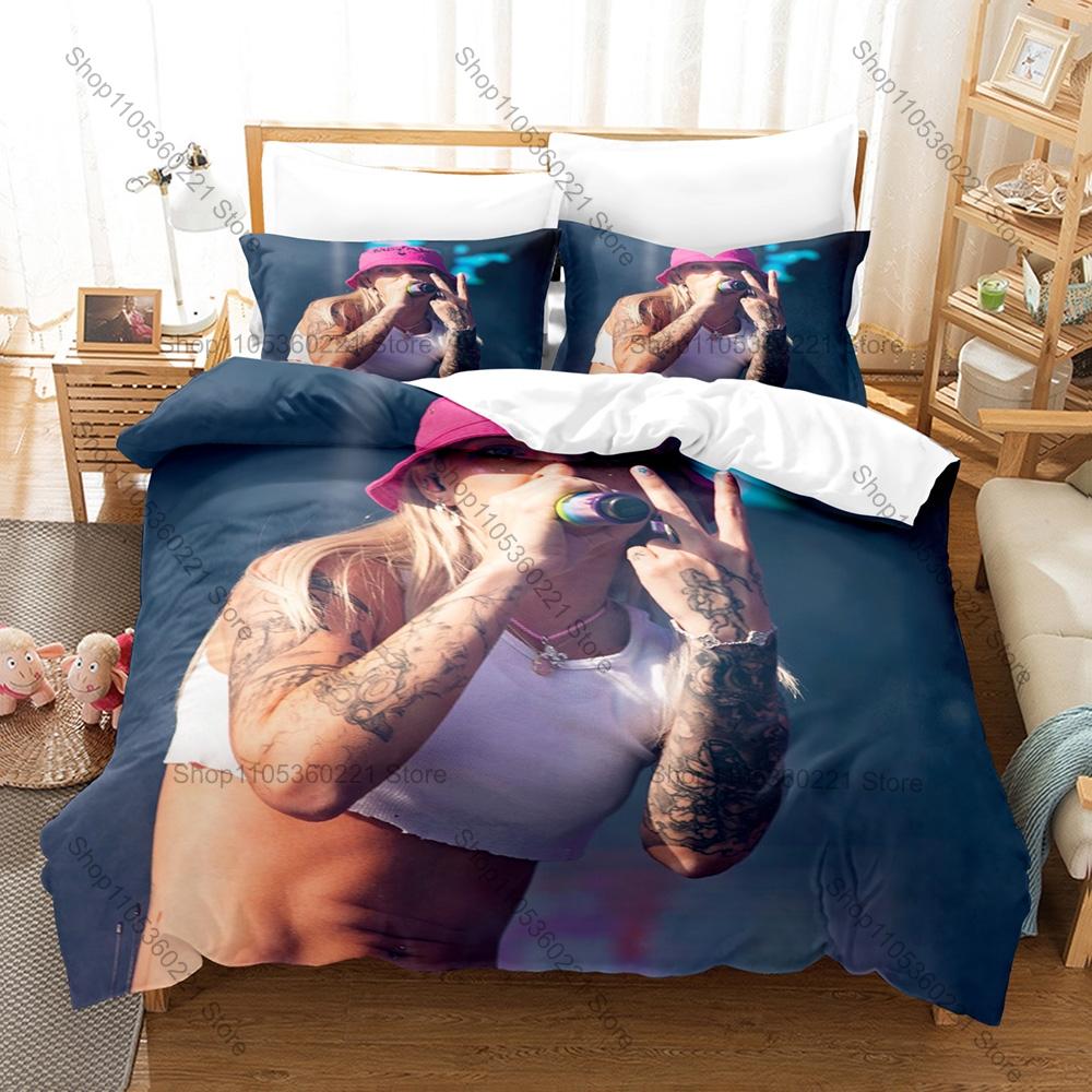 Young Miko BabyMiko 3PCS Bedding Set, Duvet Cover + 2 Pillowcases, Latin Trap Star Print Soft Microfiber for Fans Bedroom Decor