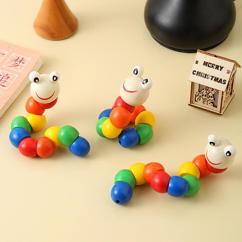 Wooden Flexible Caterpillar Toy Colorful Bendable Worm Montessori Sensory Toy for Baby Early Education Fine Motor Skill Toy
