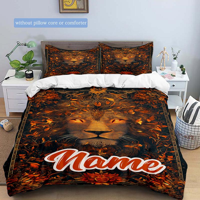 Lion Duvet Cover Soft Bedding Set For Bedroomdorm Personalized Name Threepiece Set 1 Duvet Cover And 2 Pillowcases Perfect Gift For All Seasons