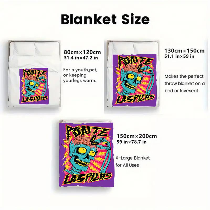 Zombie brain cartoon print 2D Flat Pattern Flannel Blanket High quality All Seasons Warmth and Comfort Perfect for Christmas Gifts.