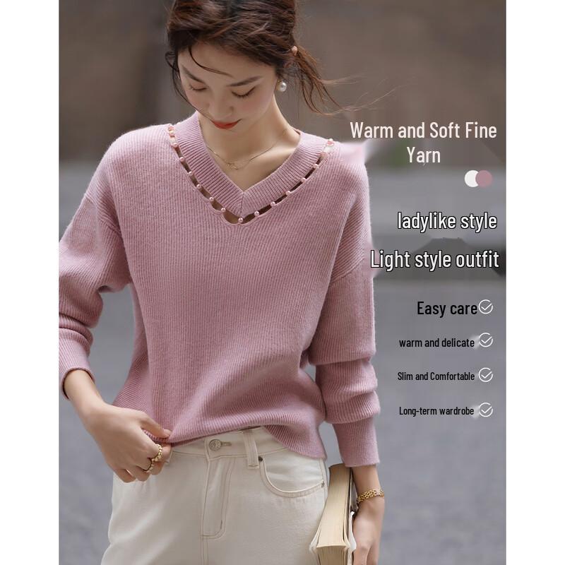 Demana Women's Ladylike V-Neck Cutout Knit Sweater