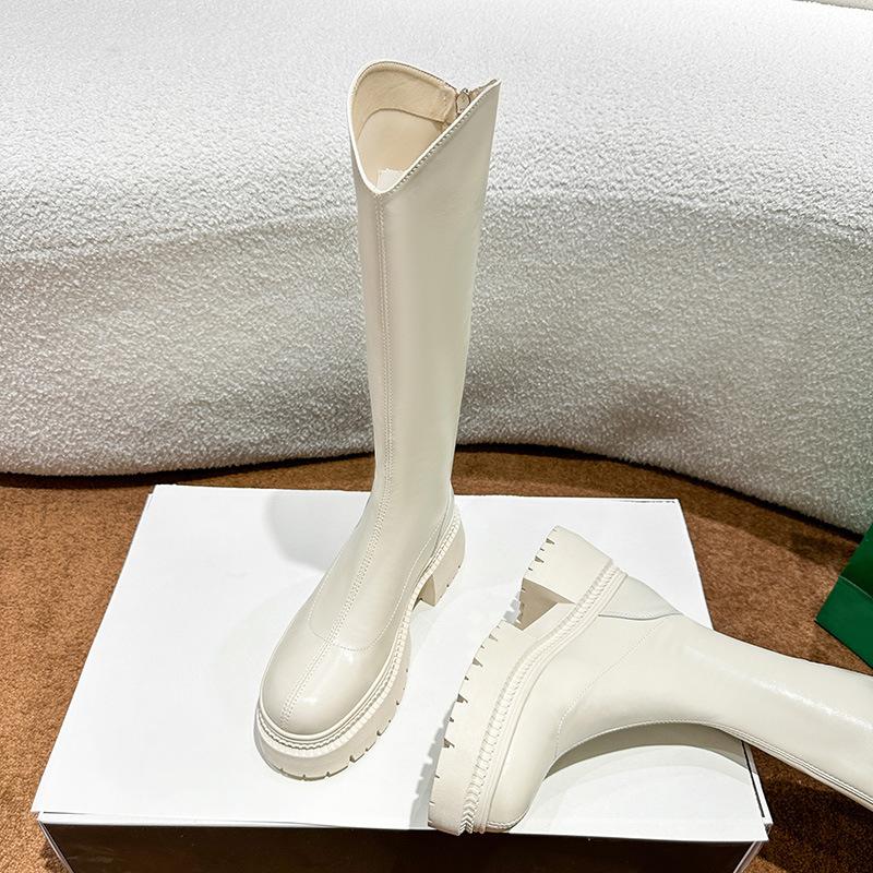 Hohe Stiefel für Damen, braune dicksohlige Ritterstiefel für Damen, Herbst und Winter, aber Reißverschlussstiefel hinter dem Knie, schlanke Temperamentsstiefel für Damen