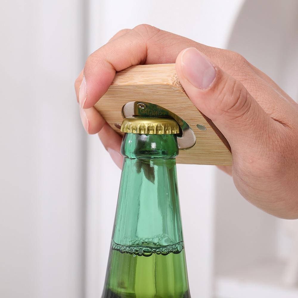 Square Round Beer Opener Wooden Beer Bottle Opener Universal Beer Cap Catche  for Home Kitchen Bar