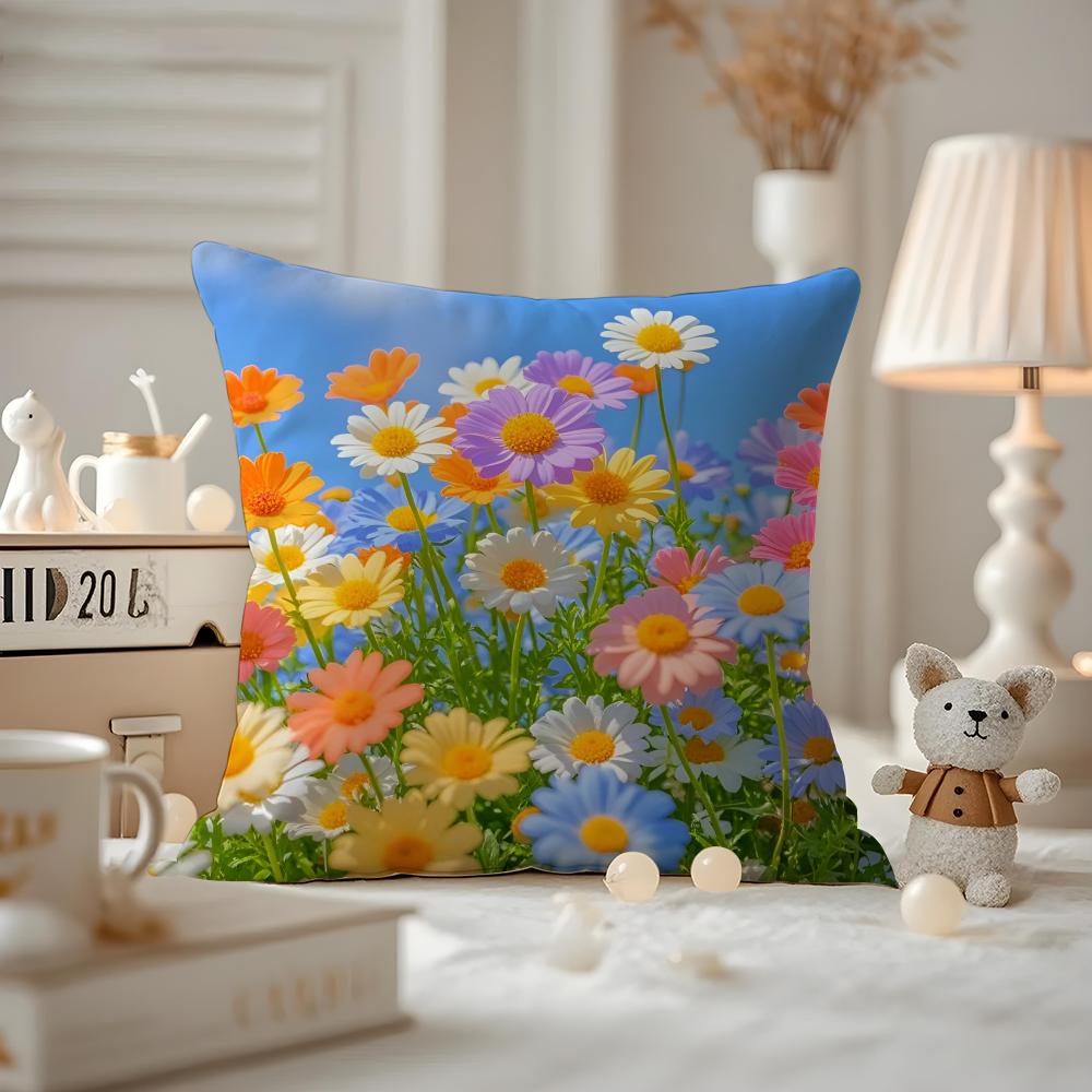 Mode Gänseblümchen Kissenbezug Milbenschutz Kissenbezug Verdeckter Reißverschluss Seidig Kurzer Plüsch Sofa Kissenbezug