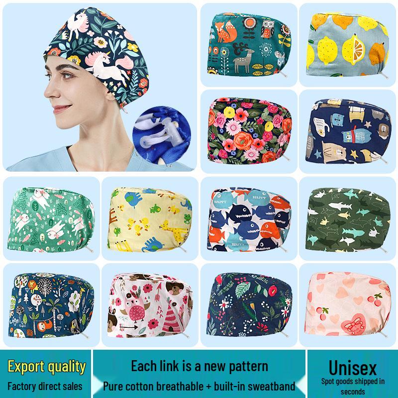 Floral Snap-Button Surgical Cap for Nurses and Doctors
