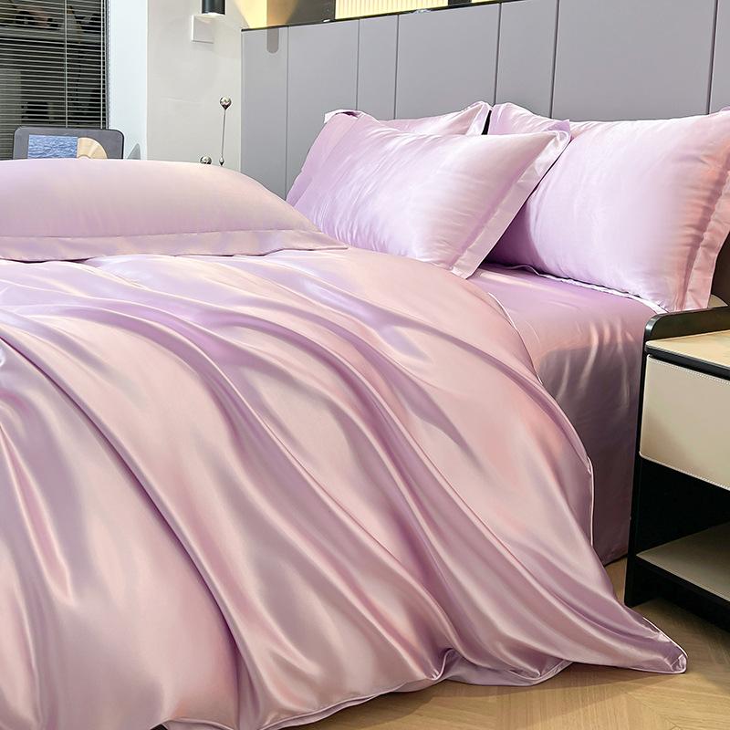 Summer Ice Silk Four-Piece Bed Hat Imitation Tencel Quilt Cover Cool Silk Bed Sheet Washed Silk Quilt Cover